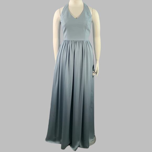 VERA WANG Size 12 Dusty Blue Polyester Halter Long Evening Gown - Picture 1 of 11